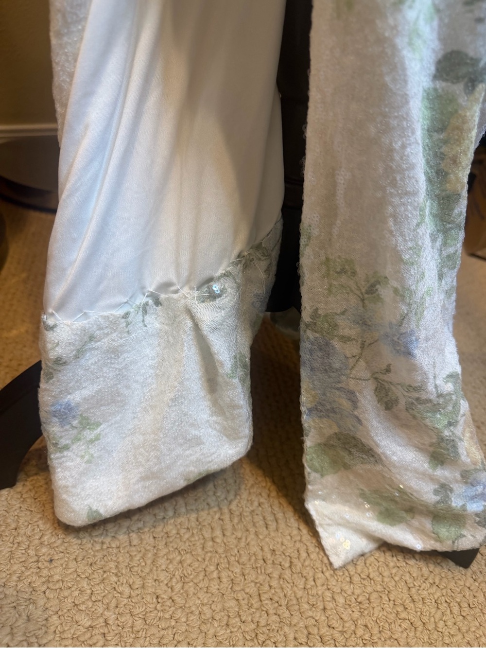 Elegant Floral Sequin Slip Dress in Ivory and Sage - Picture 4 of 4